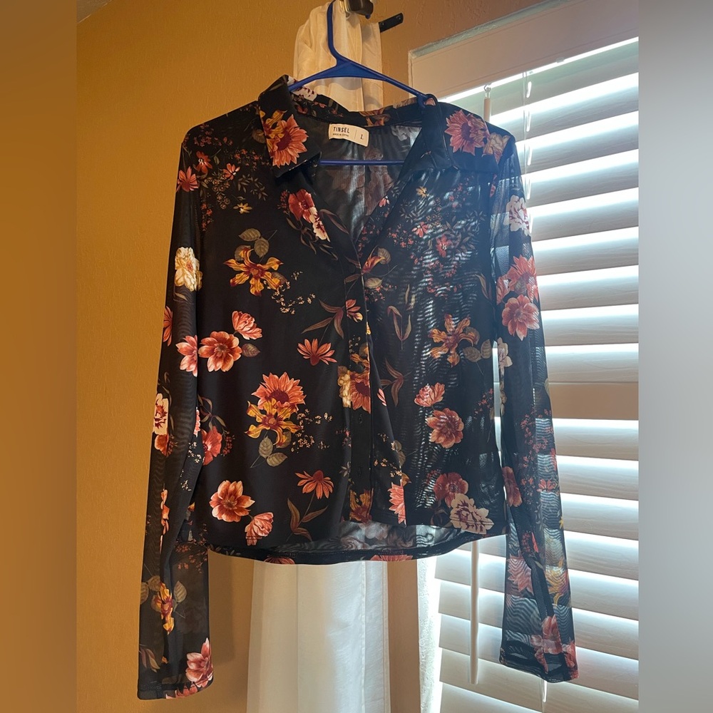 Sheer floral button up